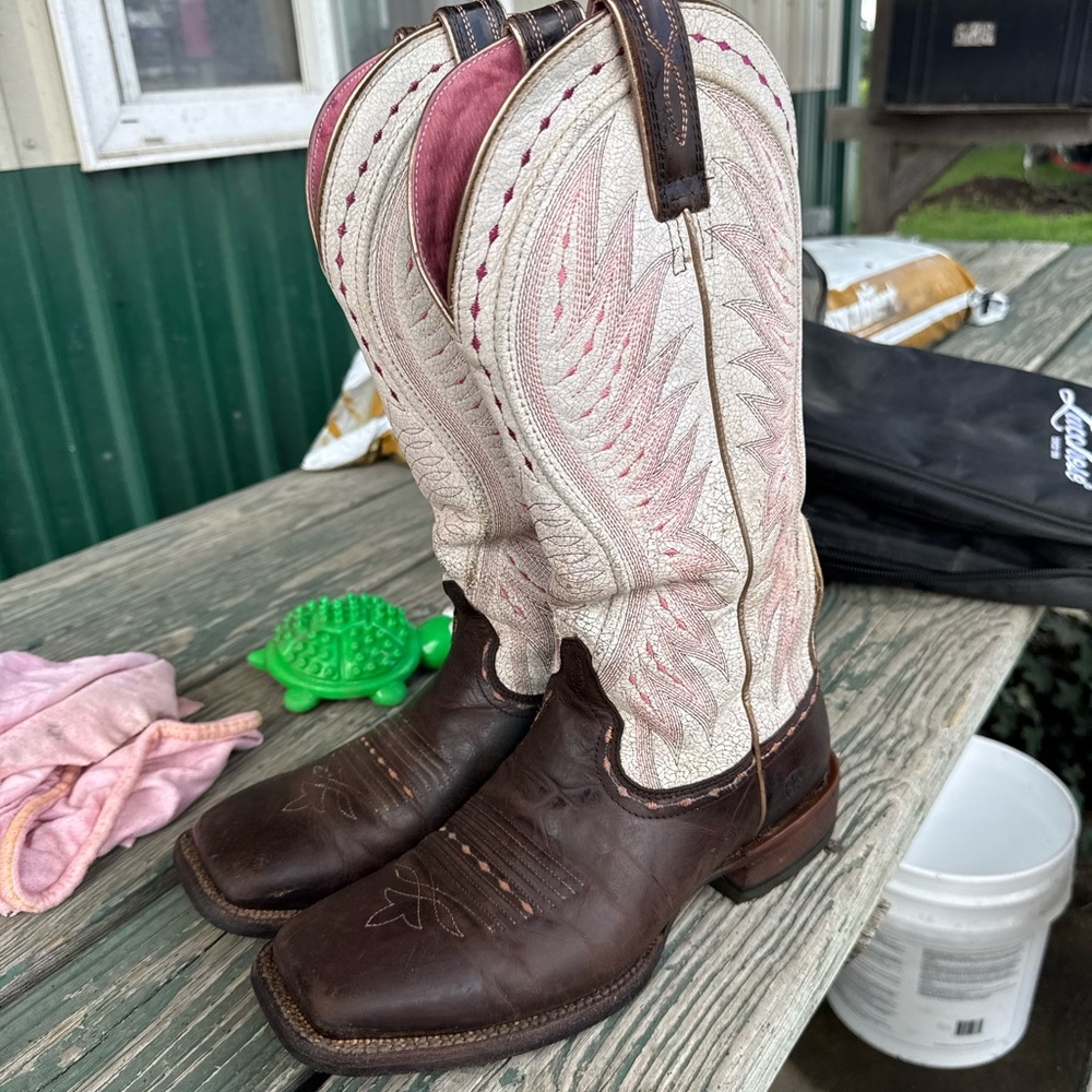 Brown and Cream Women's Cowboy Boots